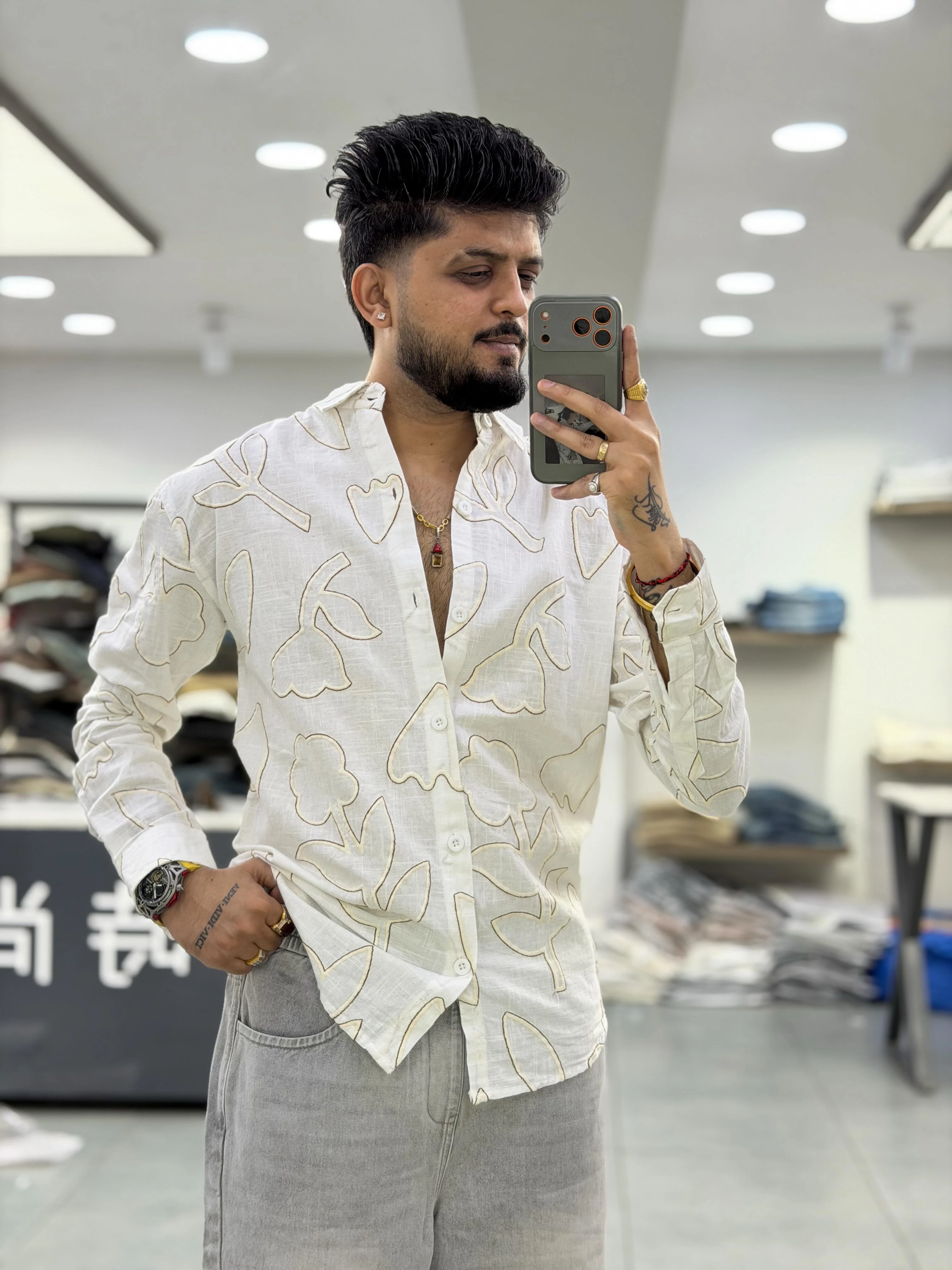 Abstract Linen Premium Casual Shirt - white