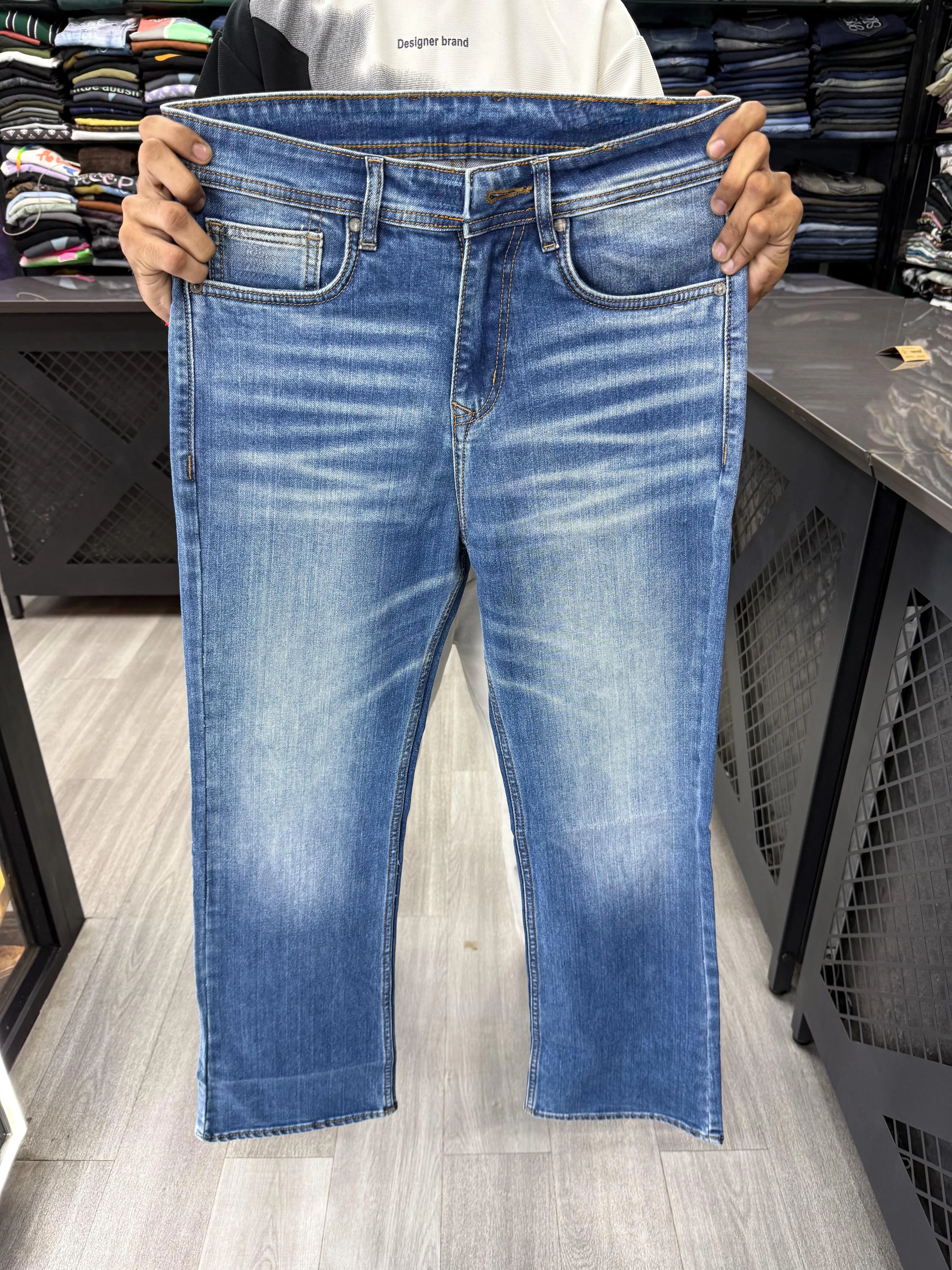 Men's Straight Fit Textured Denim Jeans - imp
