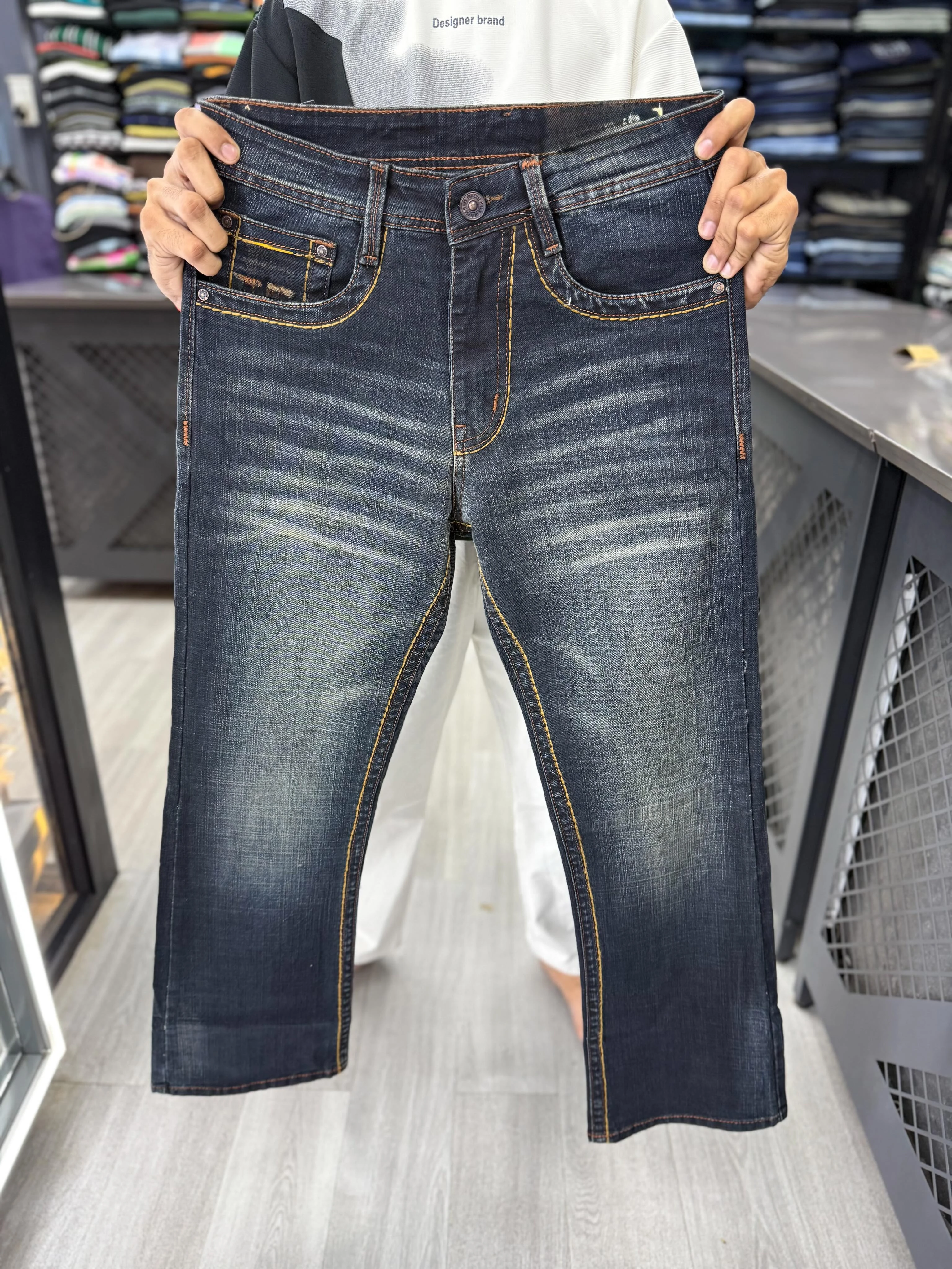 Men's Straight Fit Textured Denim Jeans - imp