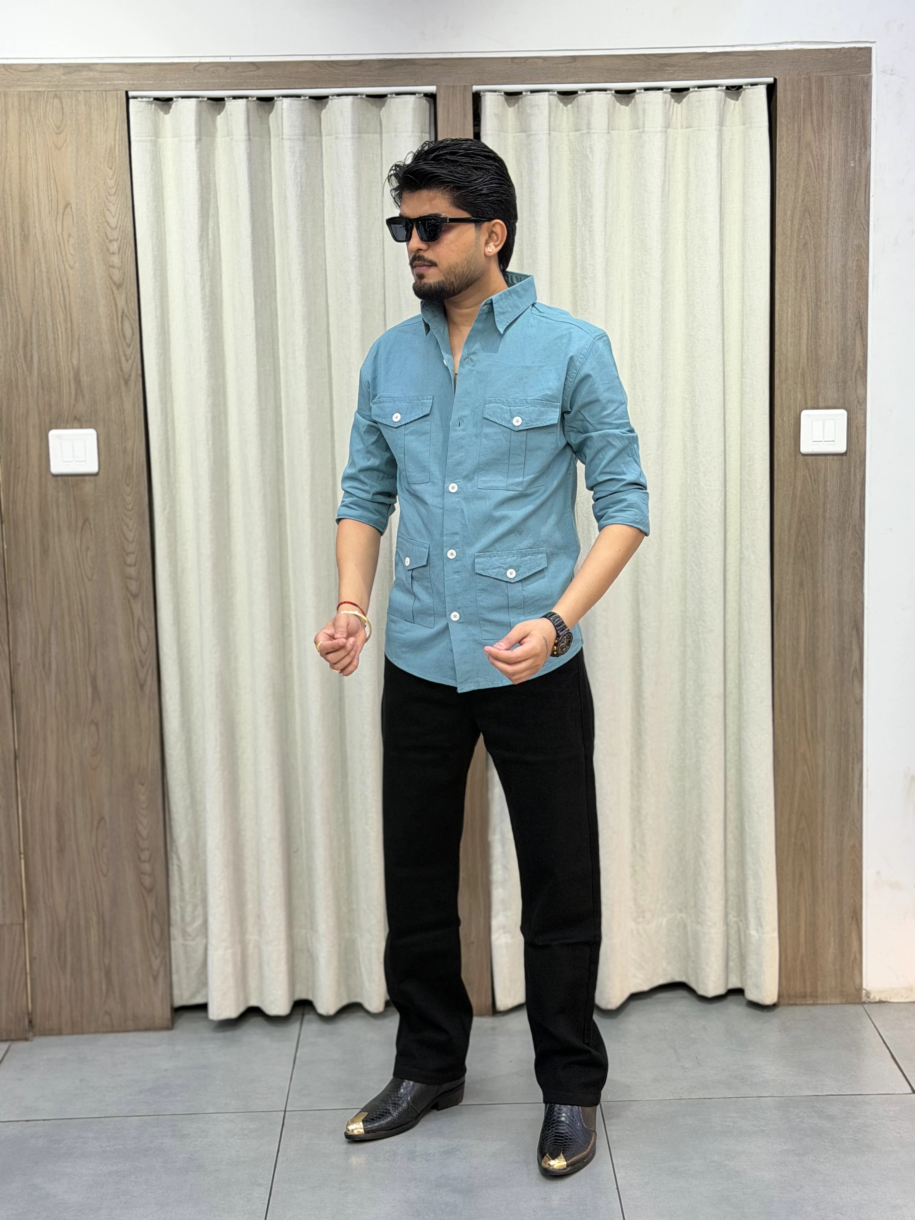 PREMIUM QUALITY FOUR POCKET HUNTING SHIRTS - Sky Blue