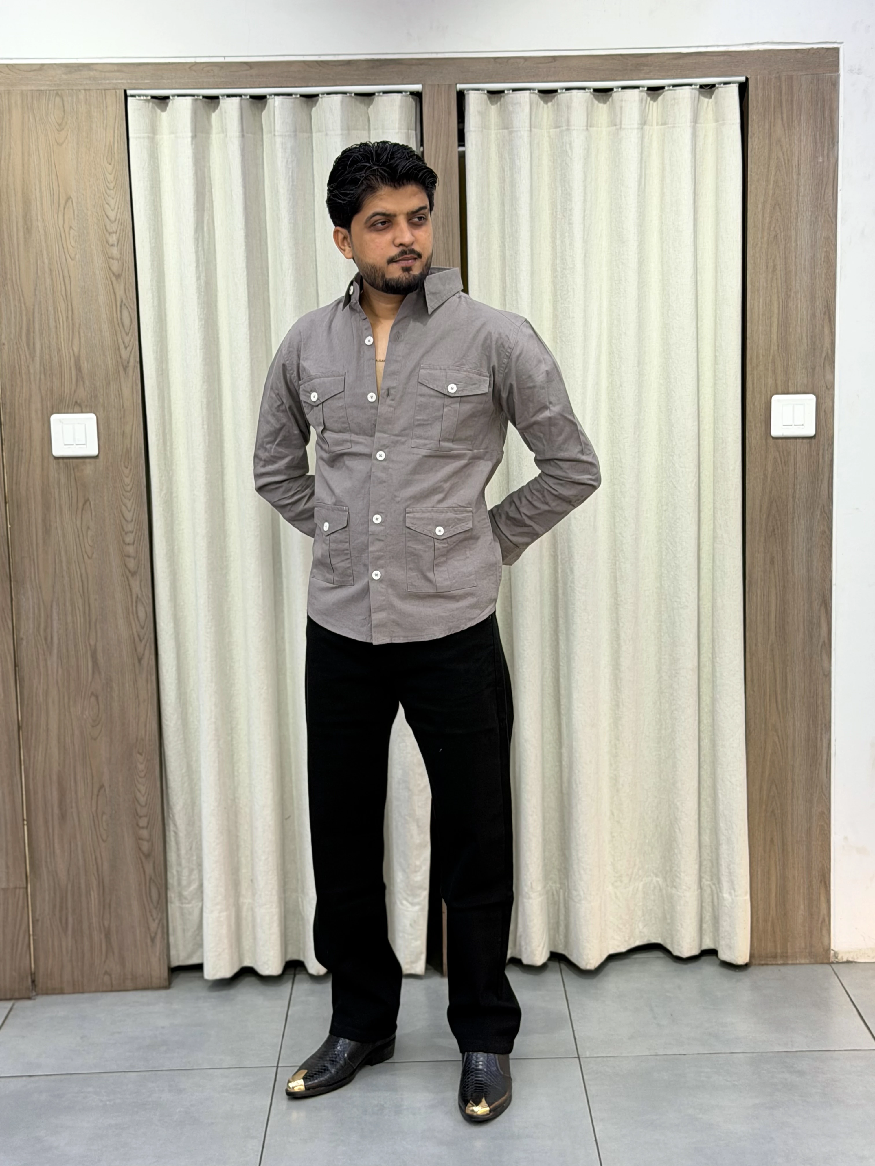 PREMIUM QUALITY FOUR POCKET HUNTING SHIRTS - Grey