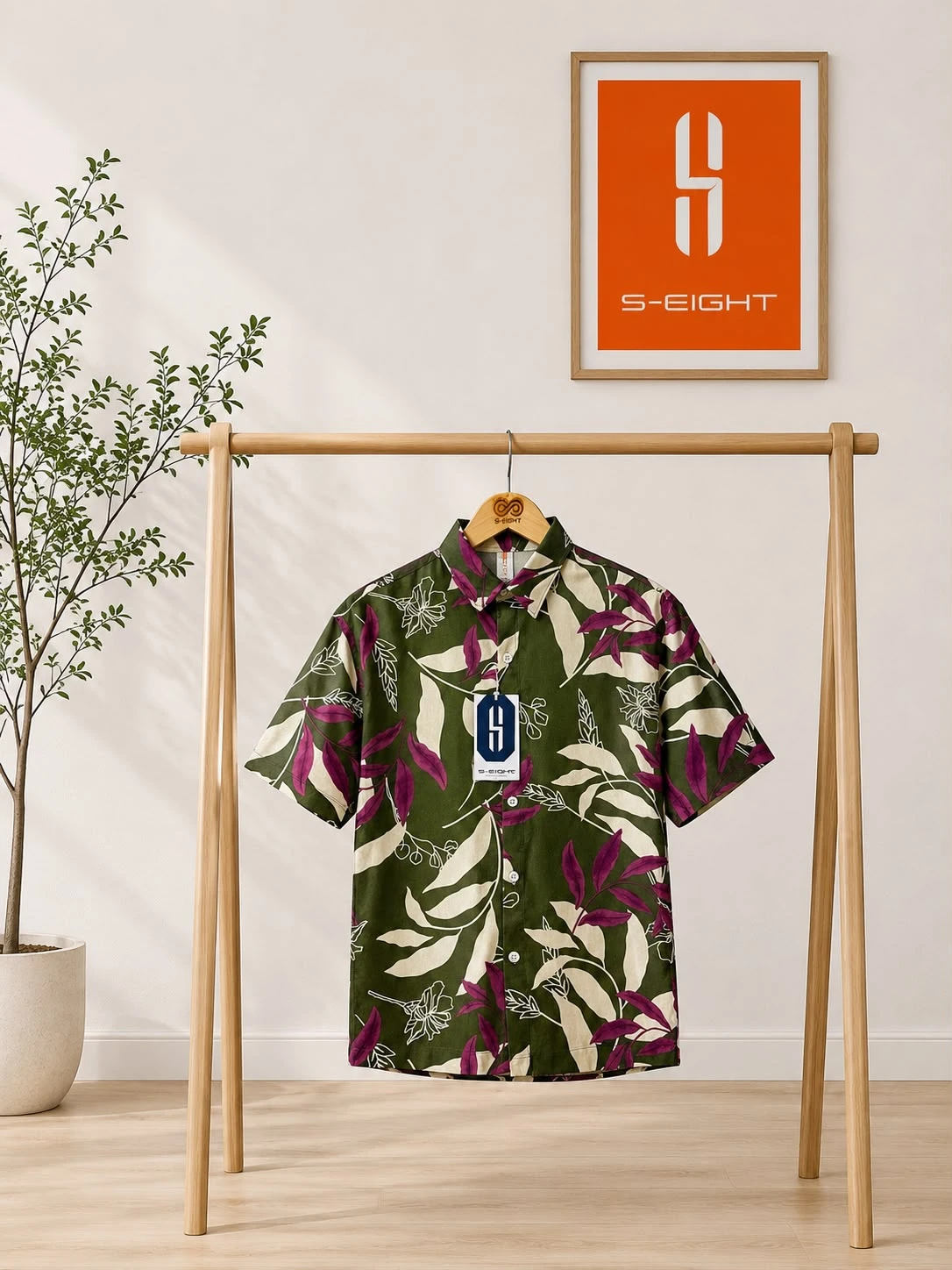 Tropical Print Premium Casual Shirt - OLIVE GREEN