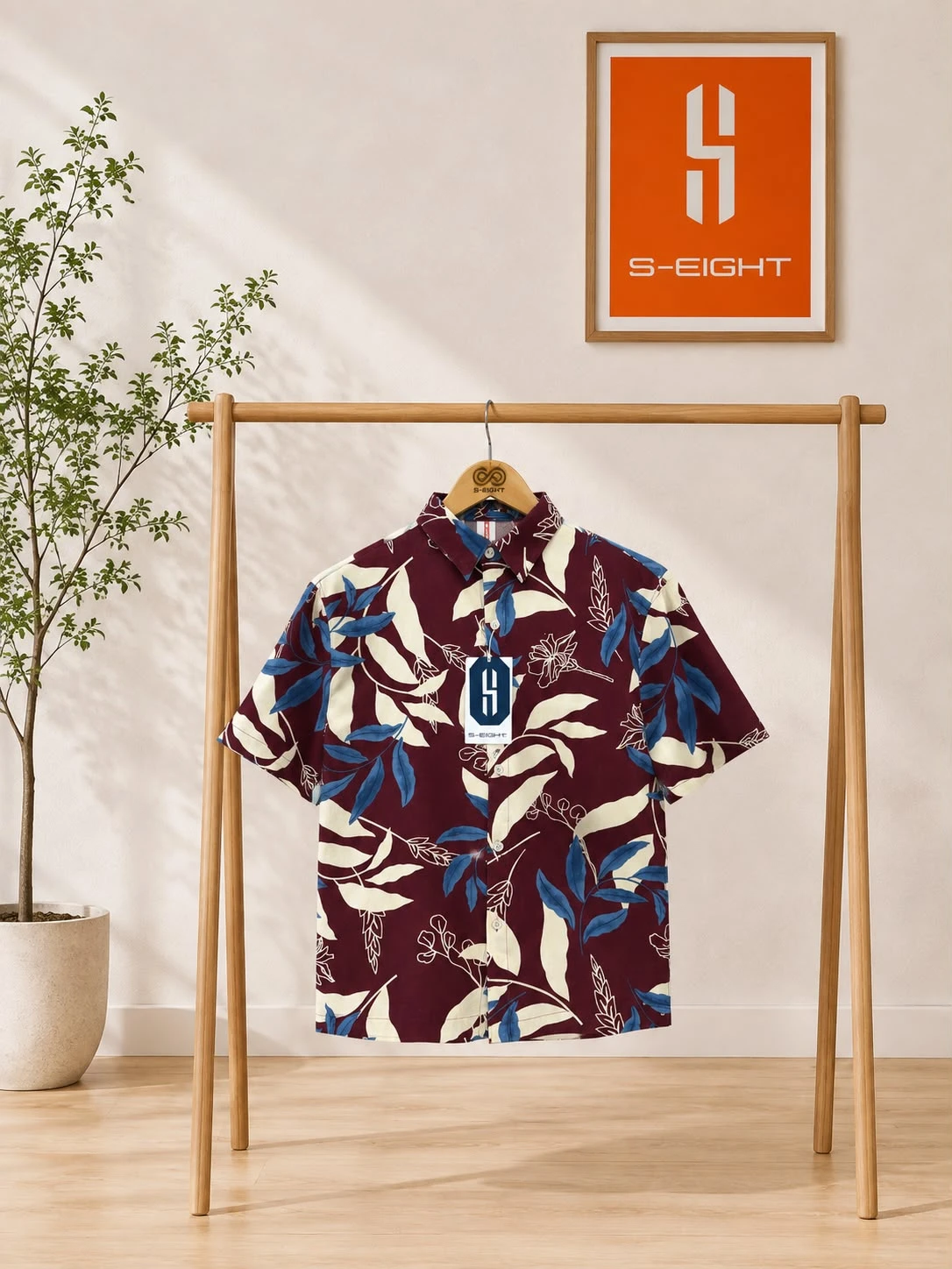 Tropical Print Premium Casual Shirt - BURGUNDY
