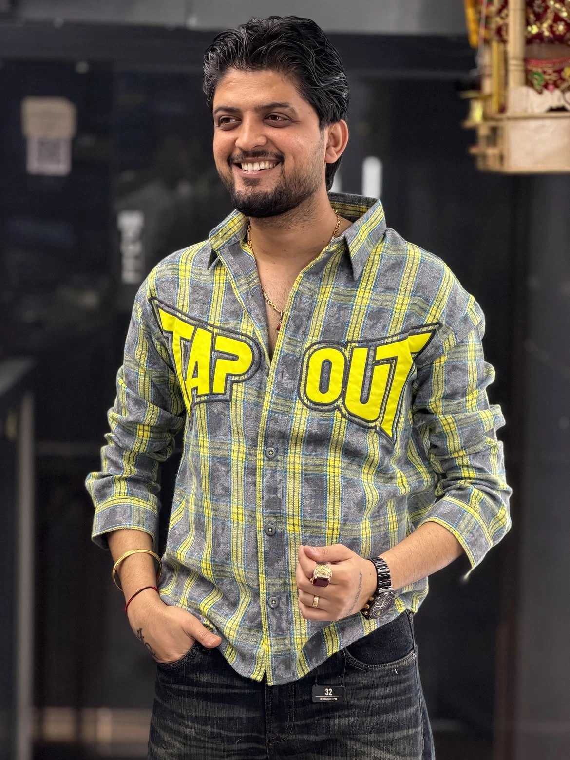 Premium Quality Cotton Fabric Fashion Shirts - Neon And Gray