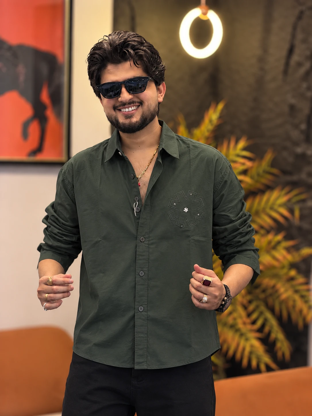 Urban Utility Embroidered Shirt - Olive Green