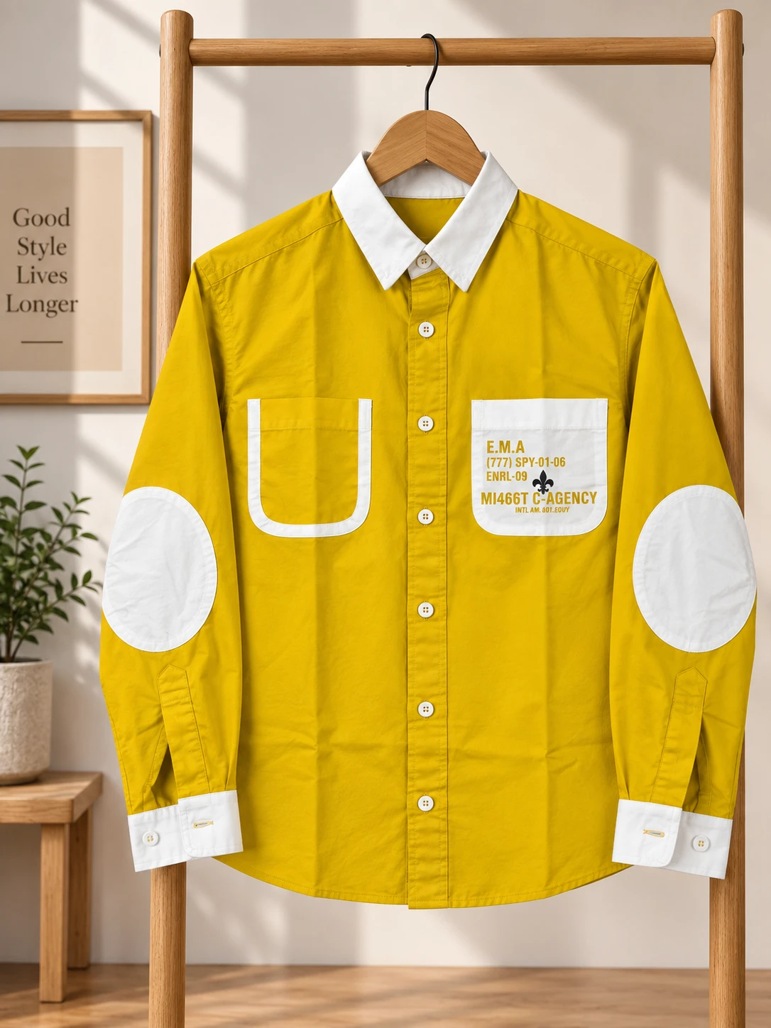 Urban Utility Patchwork Shirt - Mustard Yellow